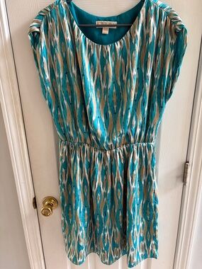 Teal and Beige Sleeveless Dress